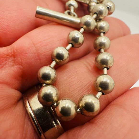 Gucci Silver Ball Chain Toggle Bracelet Sterling Silver Beaded Italian Fine Jewe - Picture 7 of 7